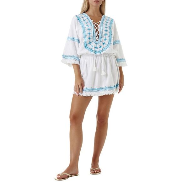 melissa odabash beach dress Adrianna Papell- Beaded Peplum Dress in Shell